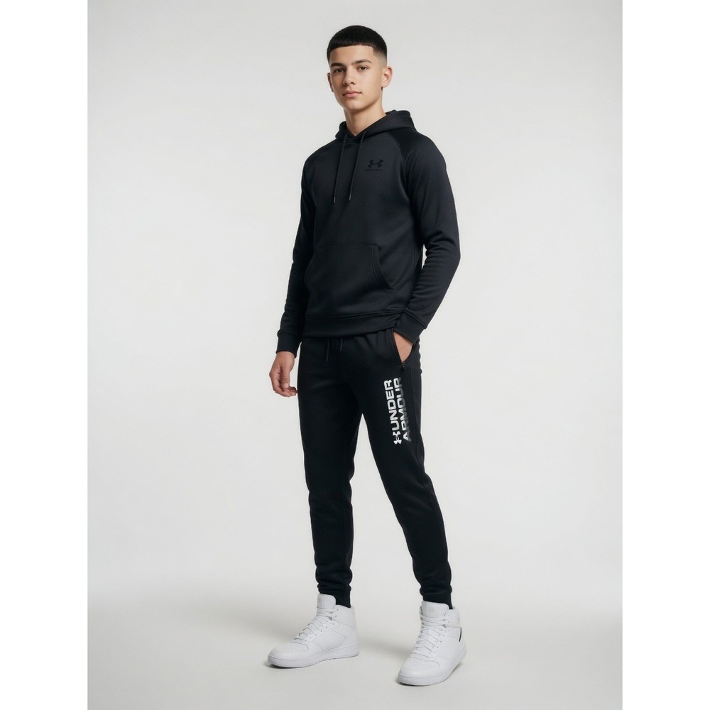 Under Armour Boys Black Joggers Athletic Sweatpants Youth Large YL Logo Graphic